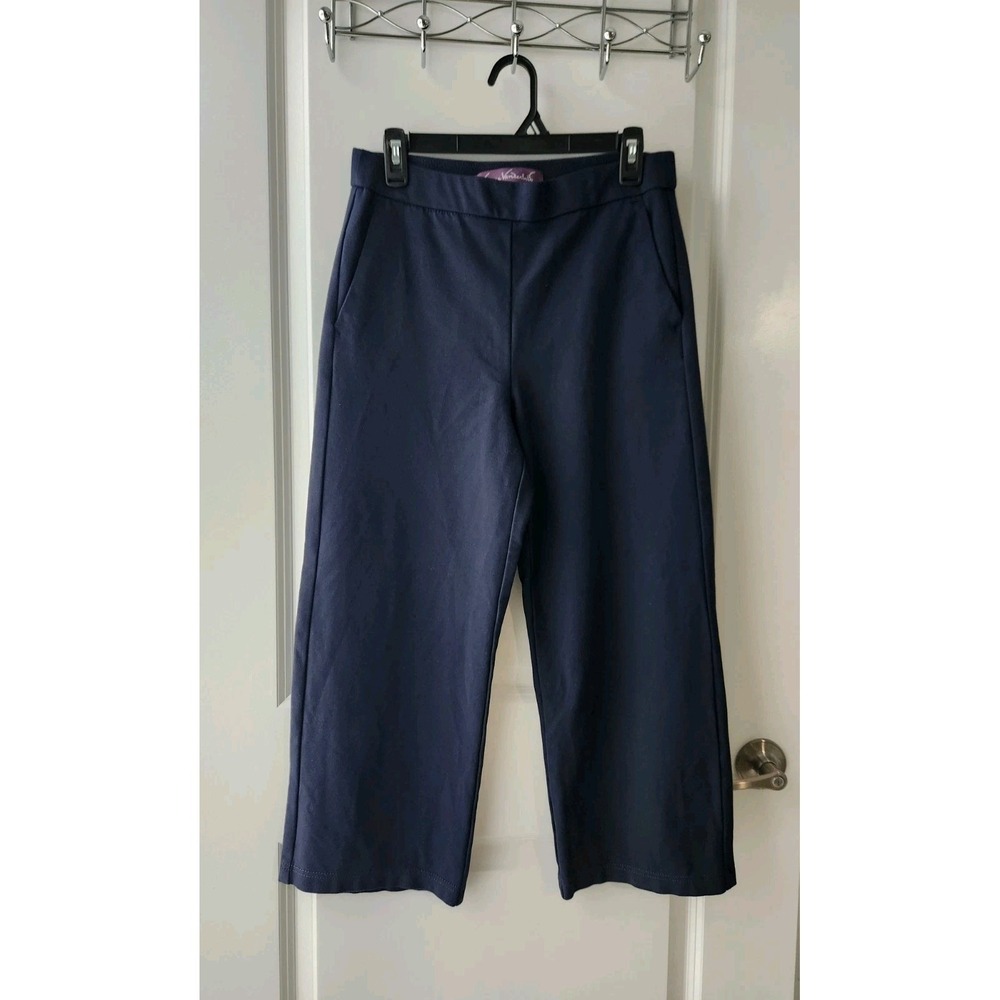 Gloria Vanderbilt Women's Pull on Wide-Leg Crop Pants Pockets Navy Size M